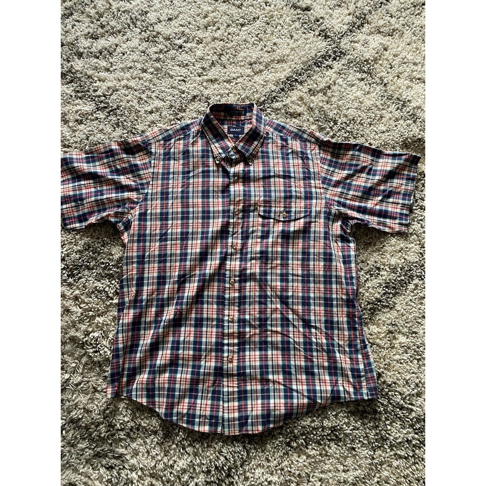 Gant Fox Hunt Plaids Mens Large Short Sleeve Button Down Shirt Plaid Multi-Color